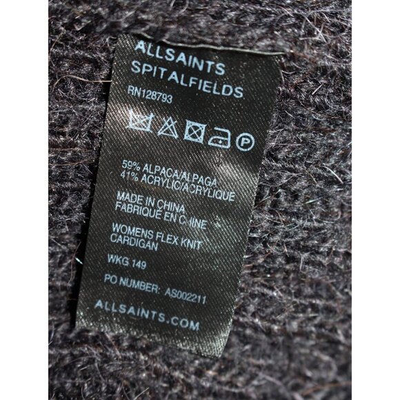 All Saints Jack's Place Flex Knit Alpaca Cardigan, Black - sz 12 - Picture 5 of 7